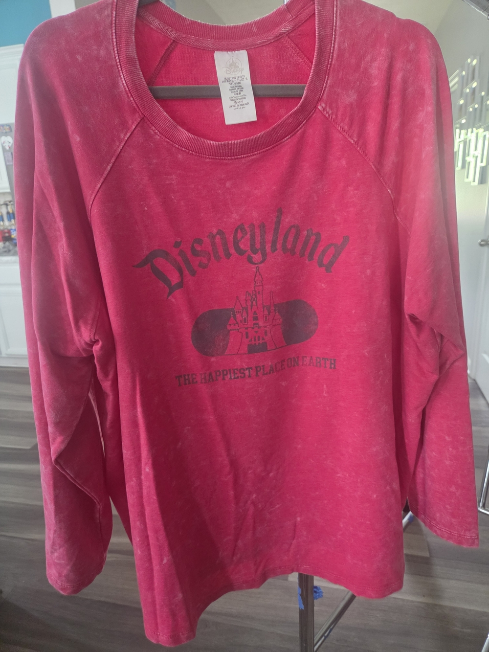Disney 1x Women's Pink Long-Sleeve Disneyland Castle Graphic Shirt